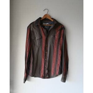 Wrangler Retro Premium Orange/Brown Long Sleeve Pearl Snap Shirt Size Medium